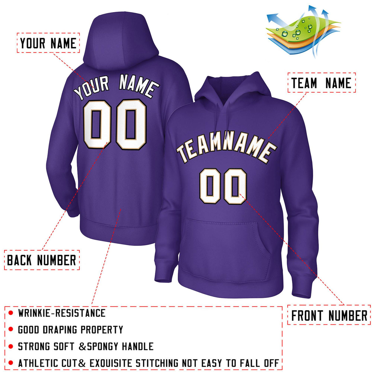 Custom Purple White-Old Gold-Black Classic Style Sweatshirts Uniform Pullover Hoodie