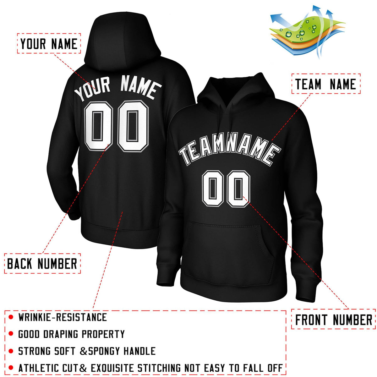 Custom Black White-Black-Gray Classic Style Sweatshirts Uniform Pullover Hoodie