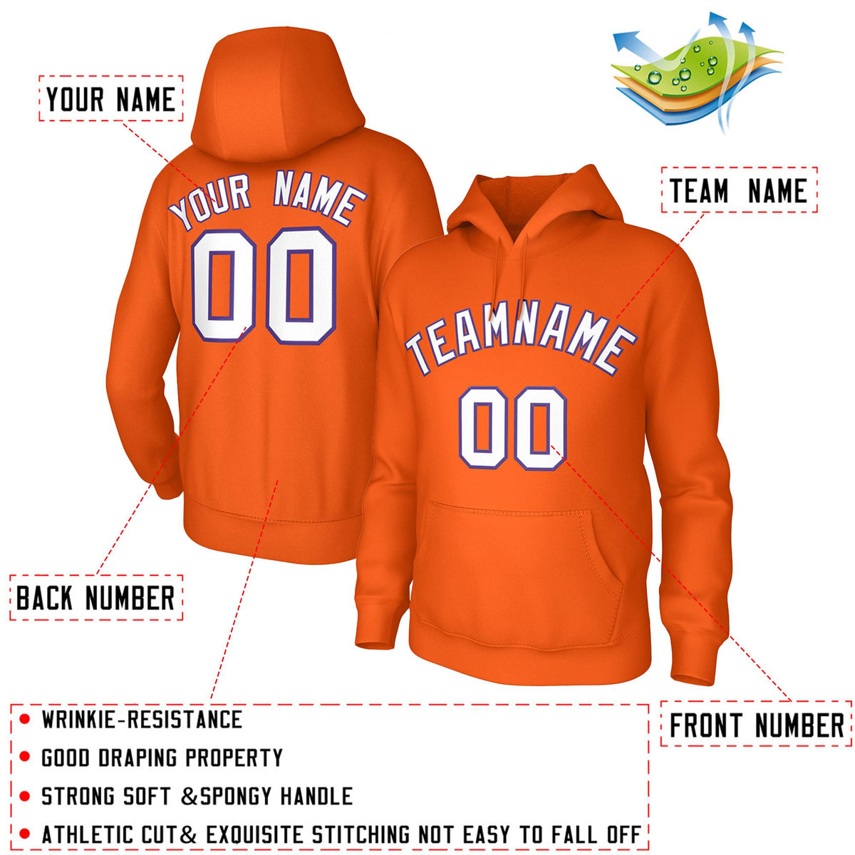 Custom Orange White-Purple Classic Style Sweatshirts Uniform Pullover Hoodie