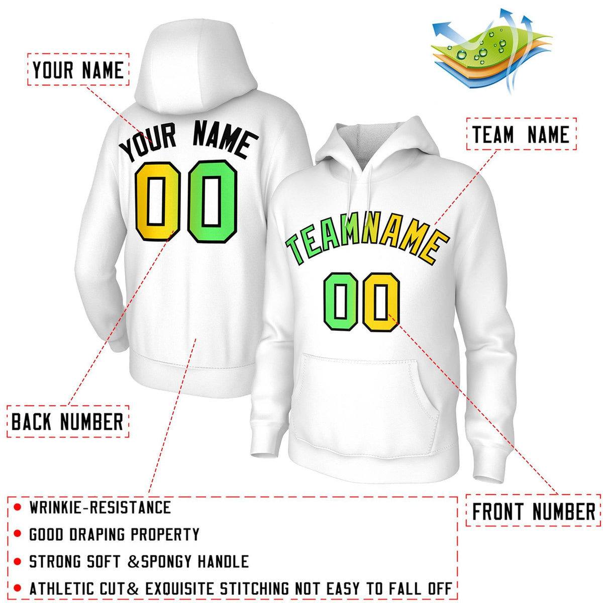 Custom Stitched White Gradient Fashion Pullover Athletic Pullover Sweatshirt Hoodie