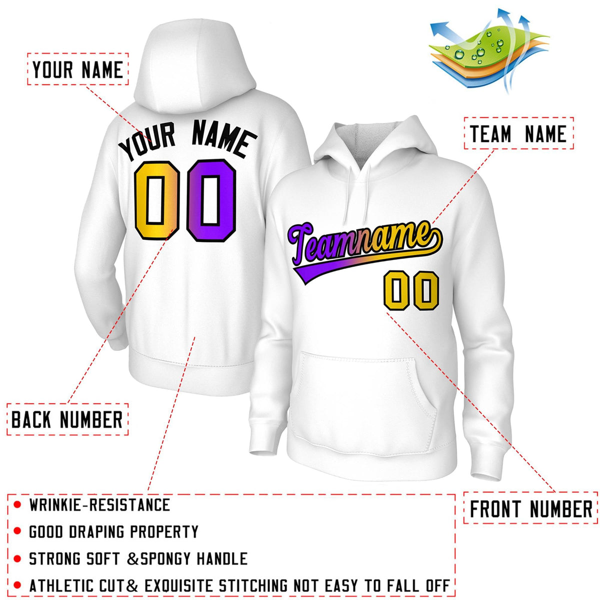 Custom Stitched White Purple-Black Gradient Fashion Pullover Sweatshirt Hoodie