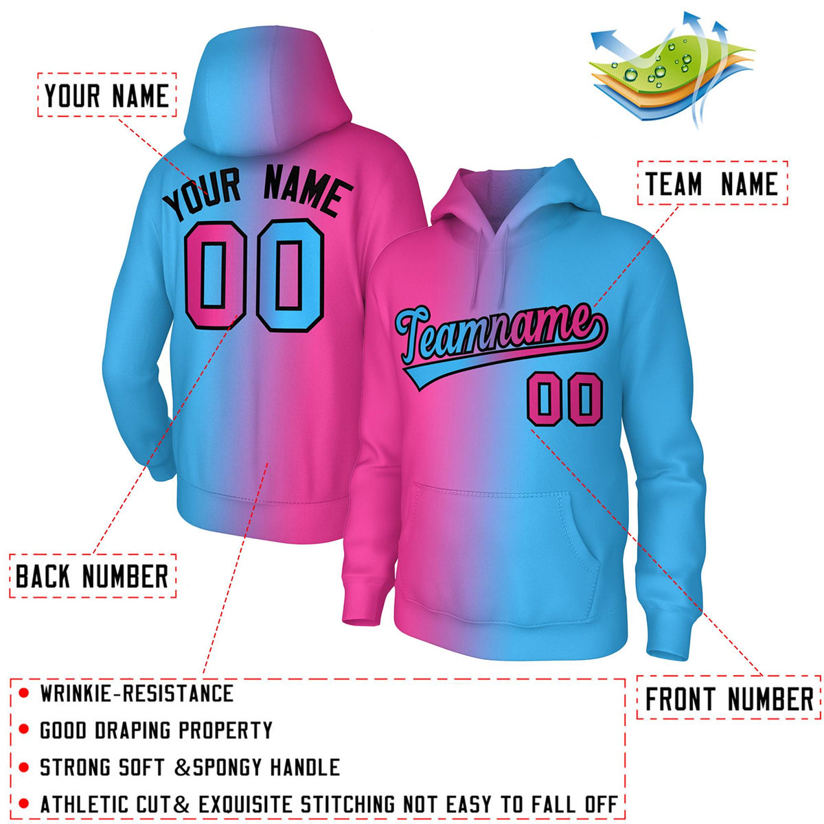 Custom Stitched Pink Gradient Fashion Sports Pullover Sweatshirt Hoodie