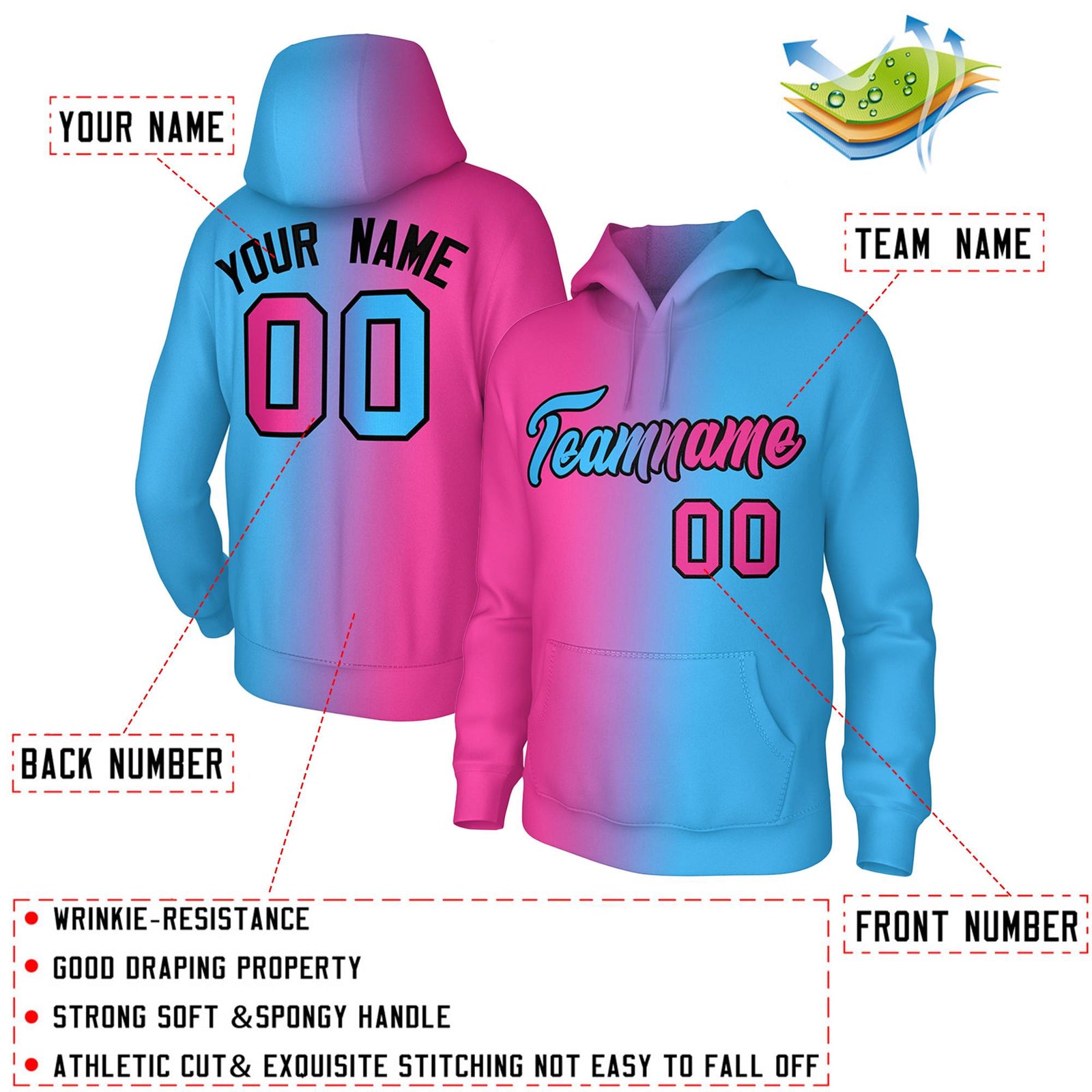 Custom Pink Gradient Fashion Pullover Sweatshirt Hoodie