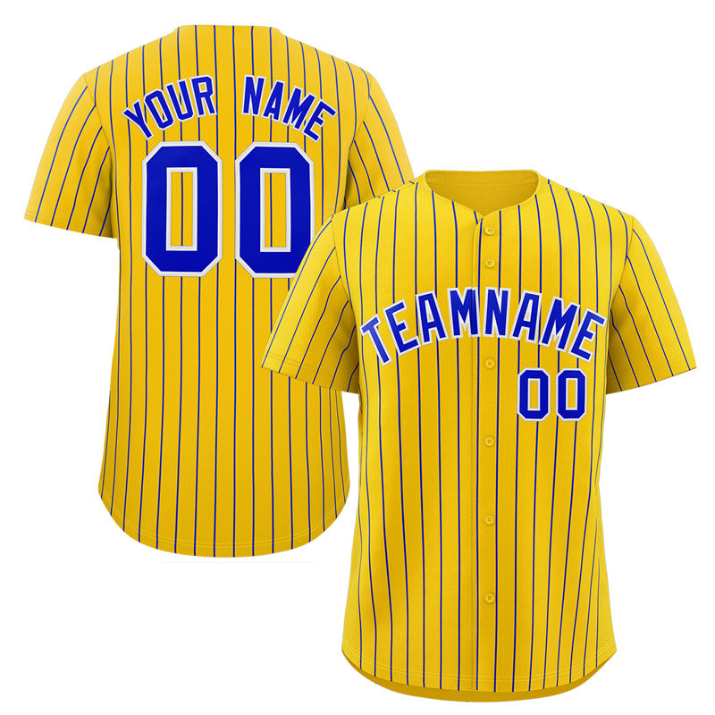 Custom Yellow Royal-White Stripe Fashion Authentic Baseball Jersey