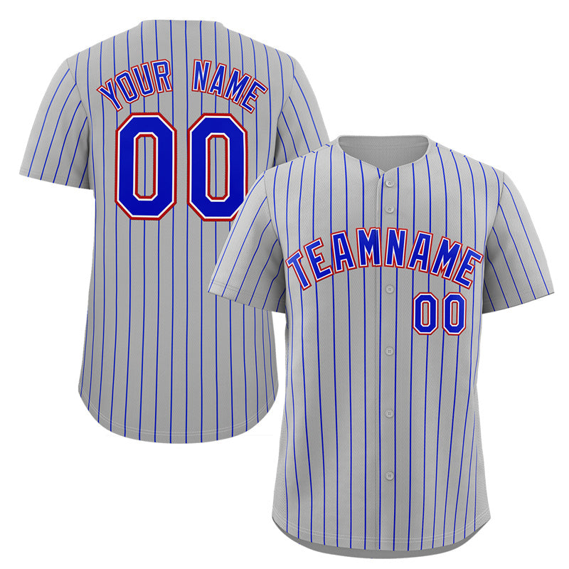 Custom Gray Royal-Red Stripe Fashion Authentic Baseball Jersey