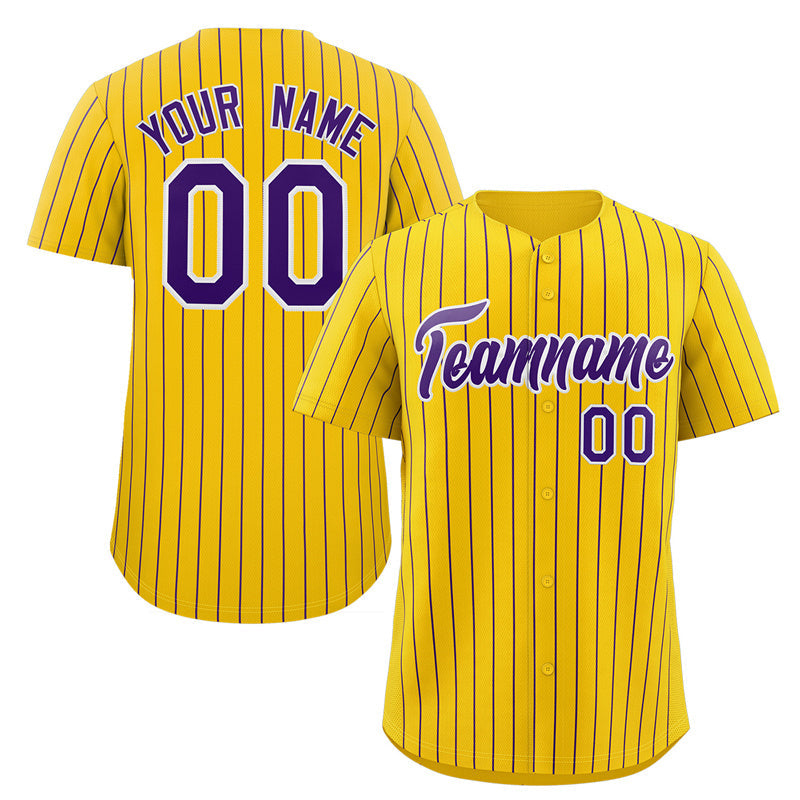 Custom Yellow Purple-White Stripe Fashion Authentic Baseball Jersey