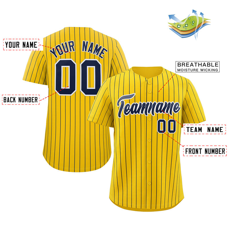 Custom Yellow Navy-White Stripe Fashion Authentic Baseball Jersey