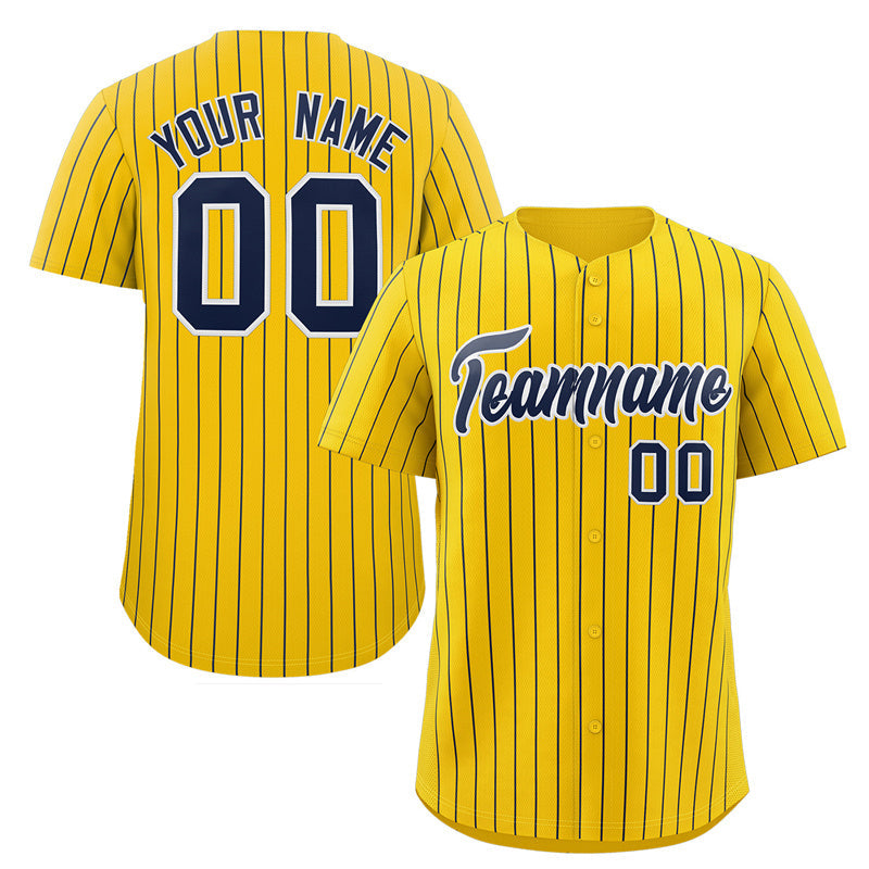 Custom Yellow Navy-White Stripe Fashion Authentic Baseball Jersey