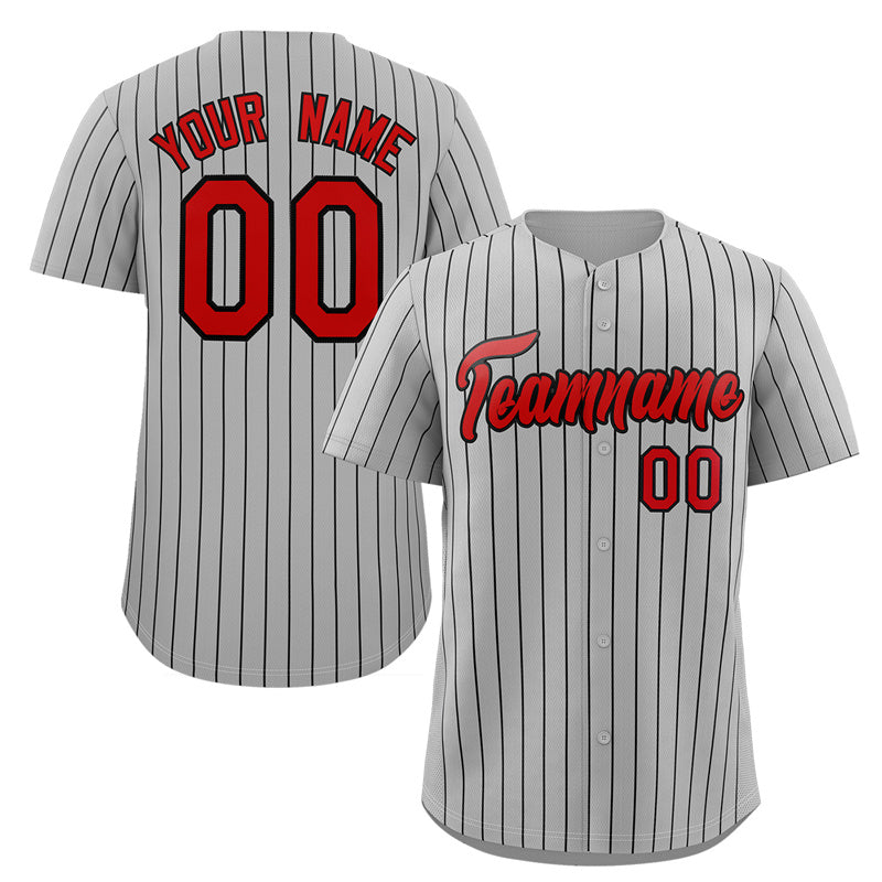 Custom Gray Red-Navy Stripe Fashion Authentic Baseball Jersey