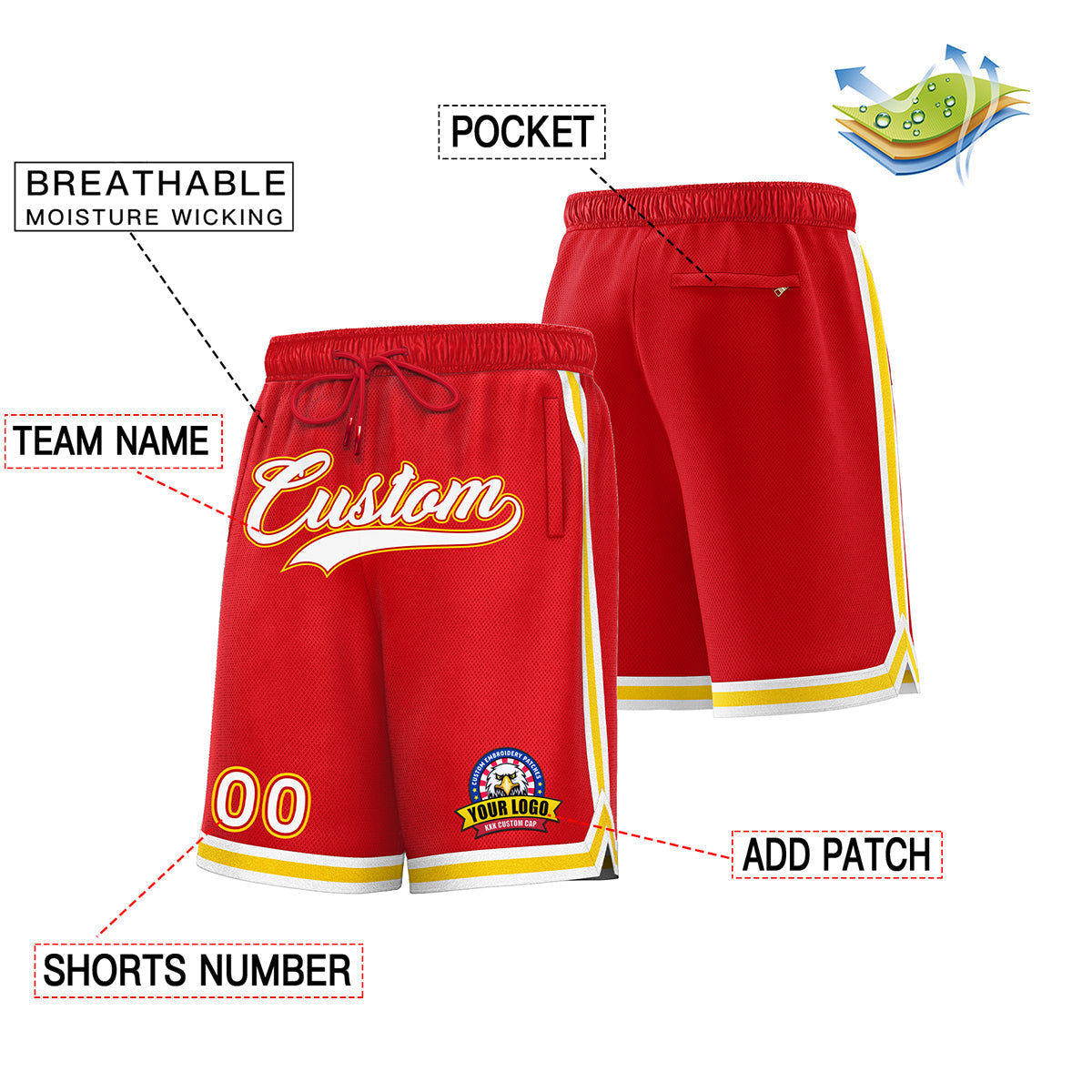 Custom Red White Basketball Shorts