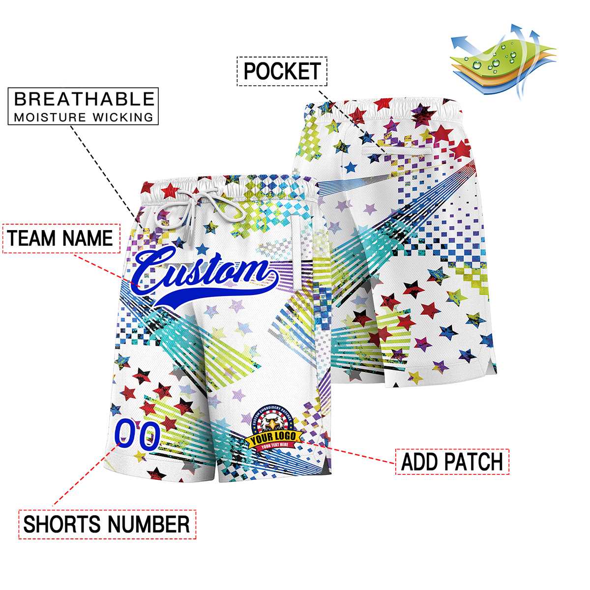 Custom White Royal Font Personalized Graffiti Pattern Shorts