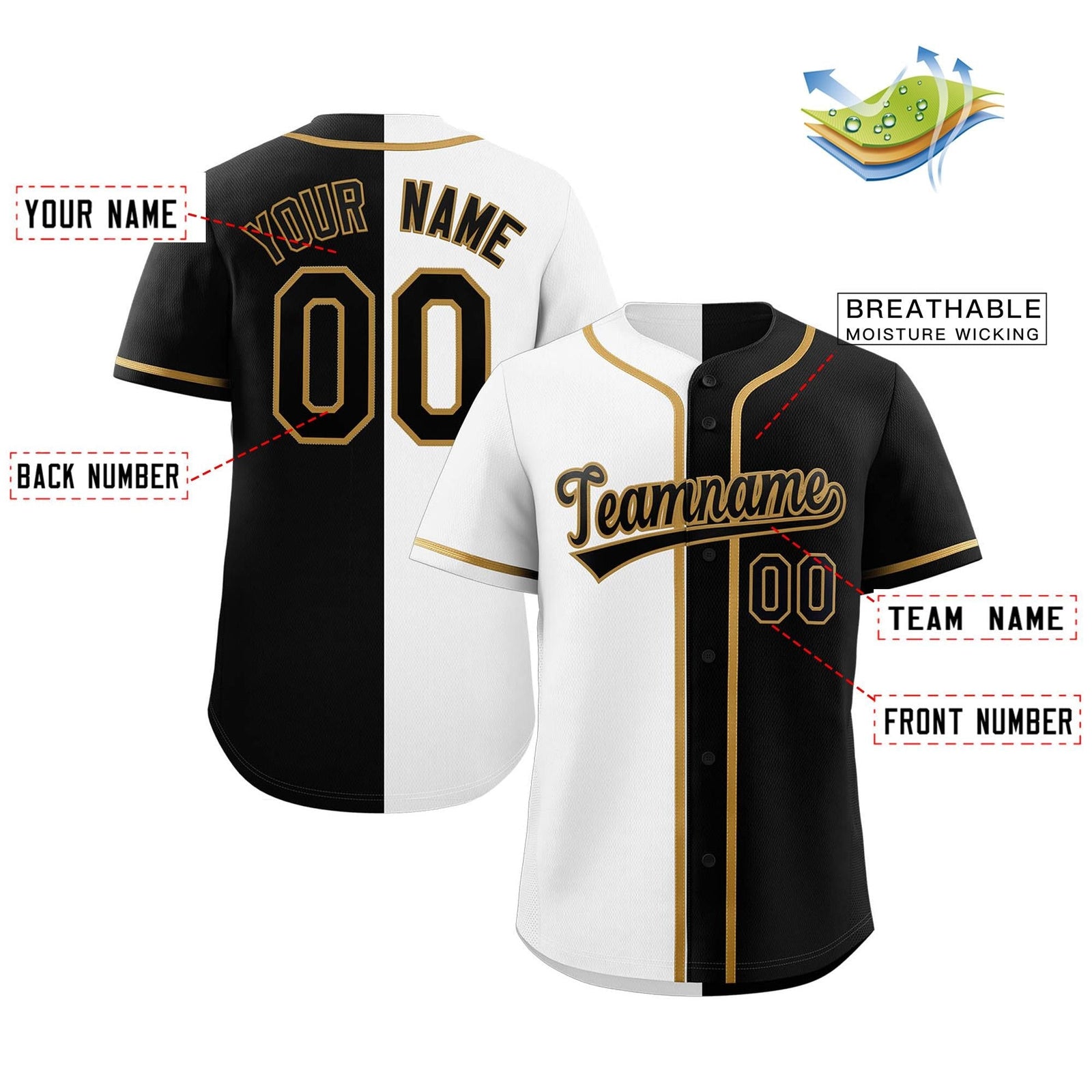 feature of black & white baseball jersey