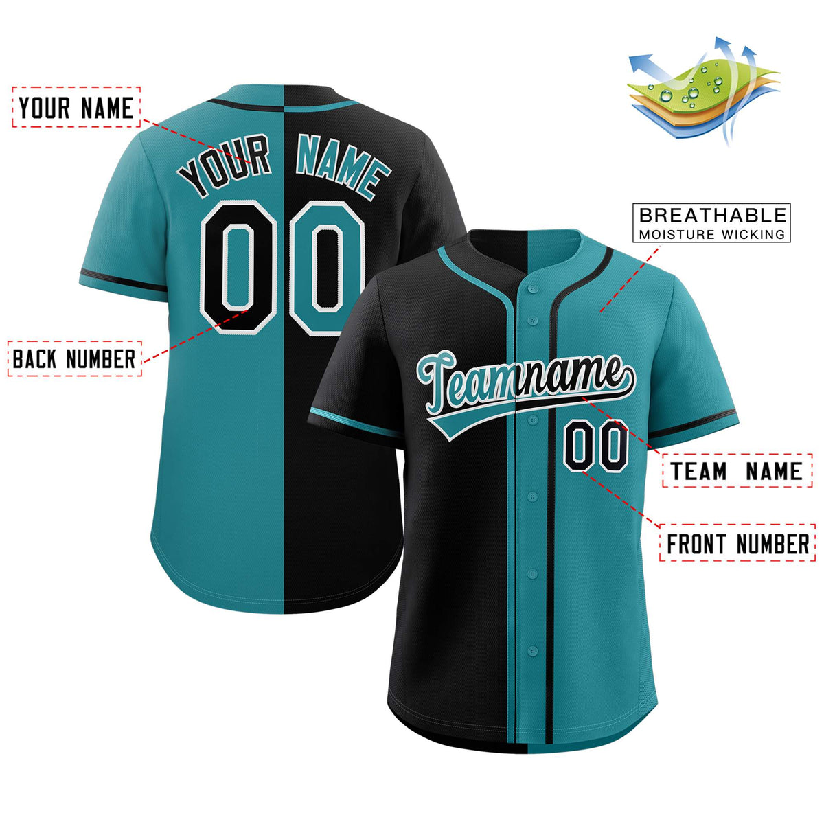 aqua &amp; black split baseball jersey