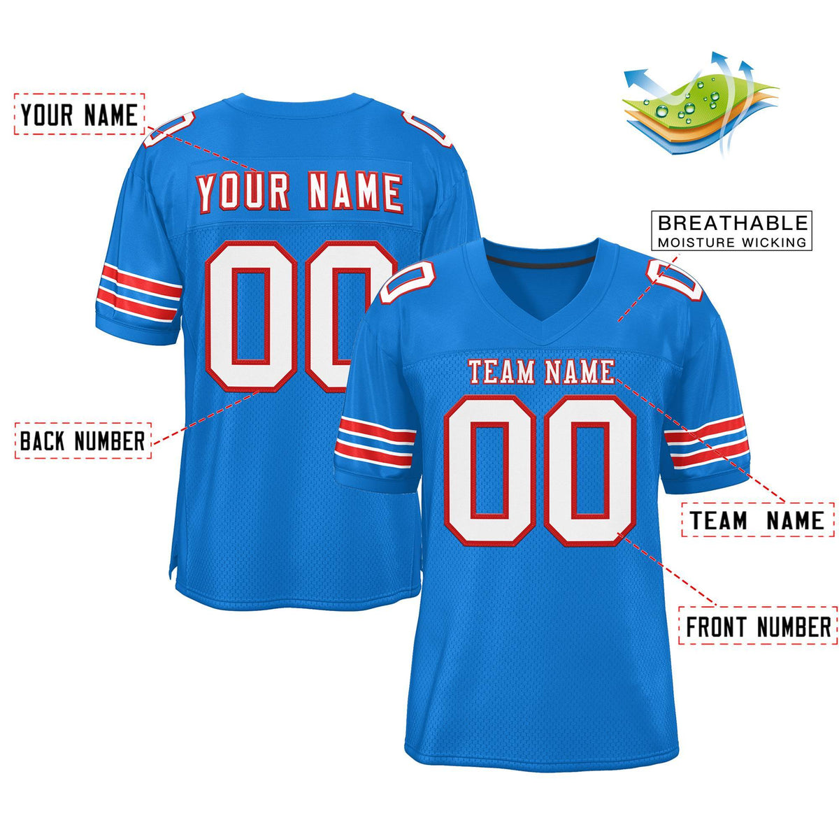 Custom Panther Blue White-Red Classic Style Authentic Football Jersey