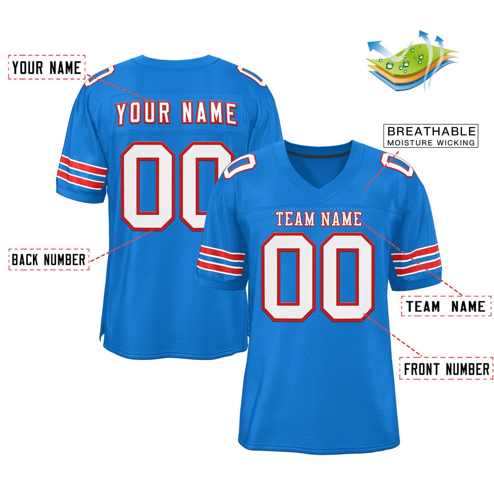 Custom Panther Blue White-Red Classic Style Authentic Football Jersey