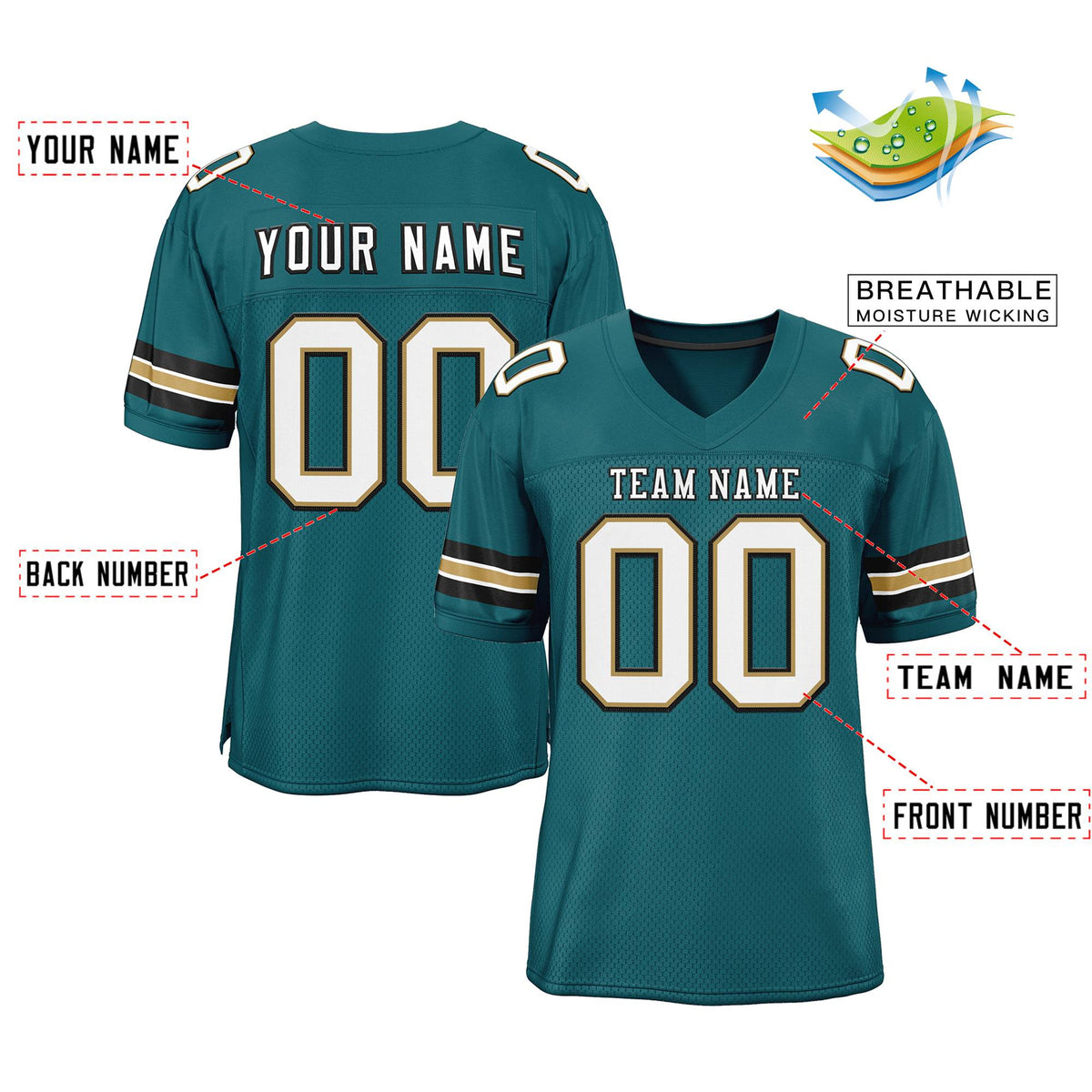 Custom Midnight Green White-Black Classic Style Authentic Football Jersey