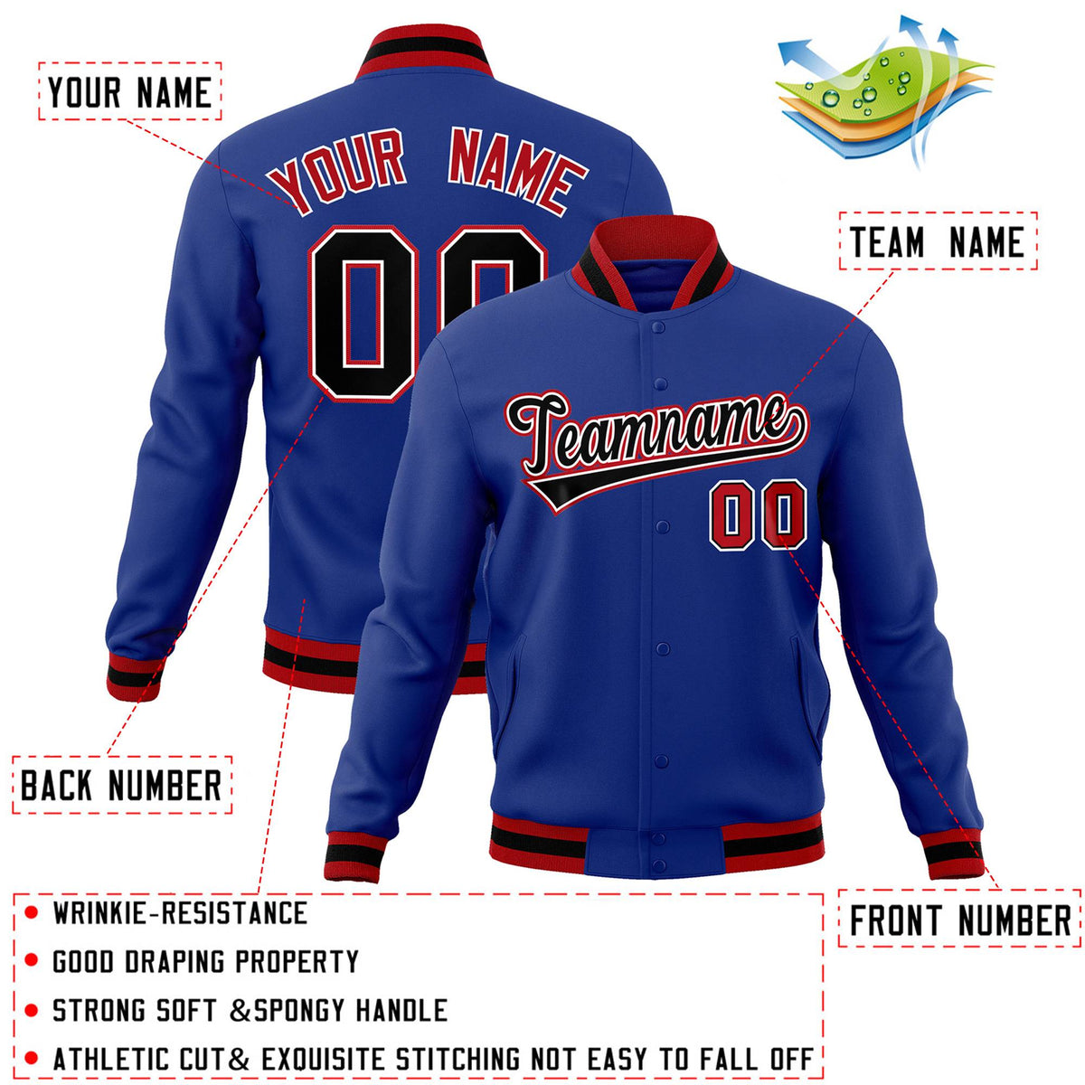 Custom Royal Black-White Classic Style Varsity Full-Snap Letterman Jacket