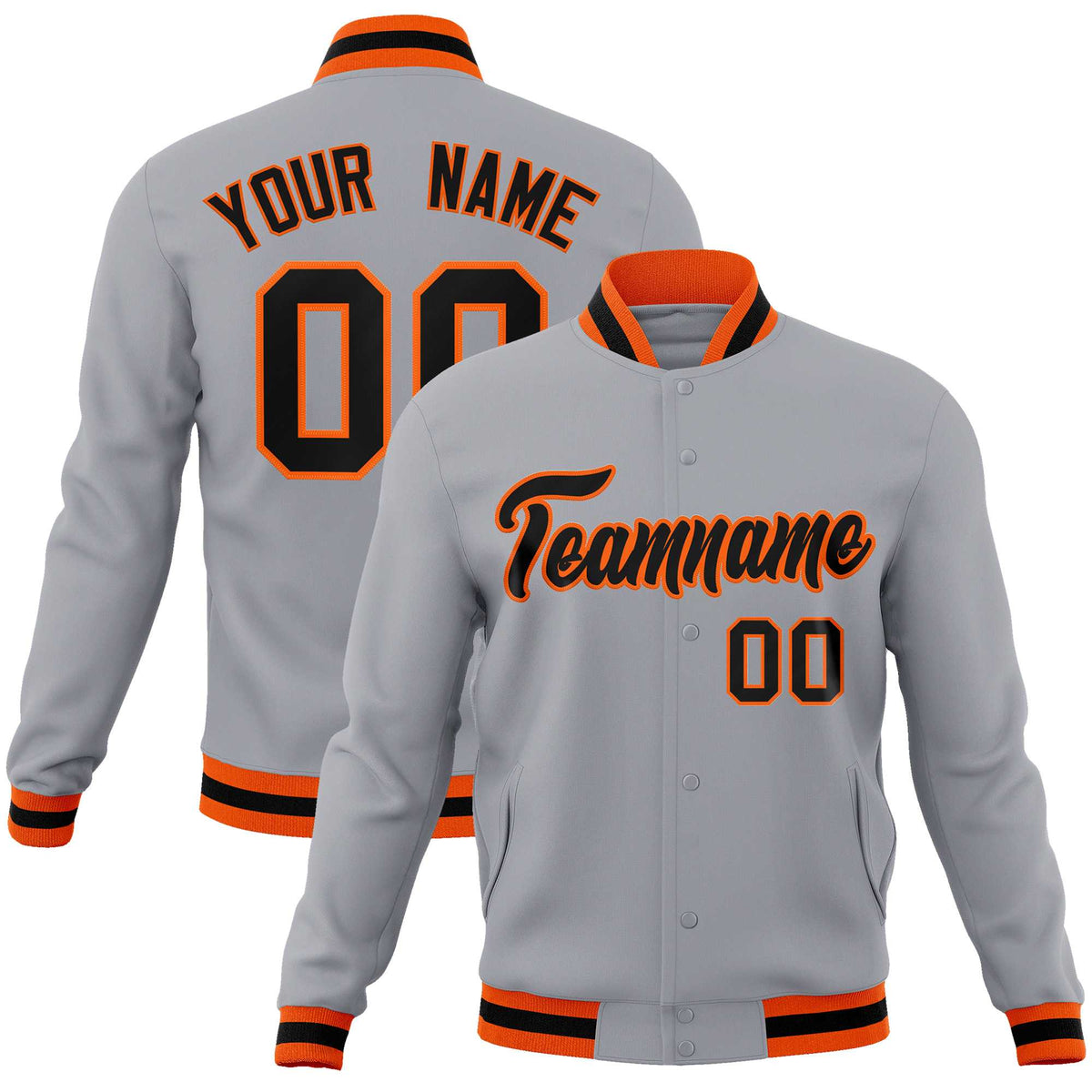 Custom Gray Black-Orange Classic Style Varsity Full-Snap Letterman Jacket