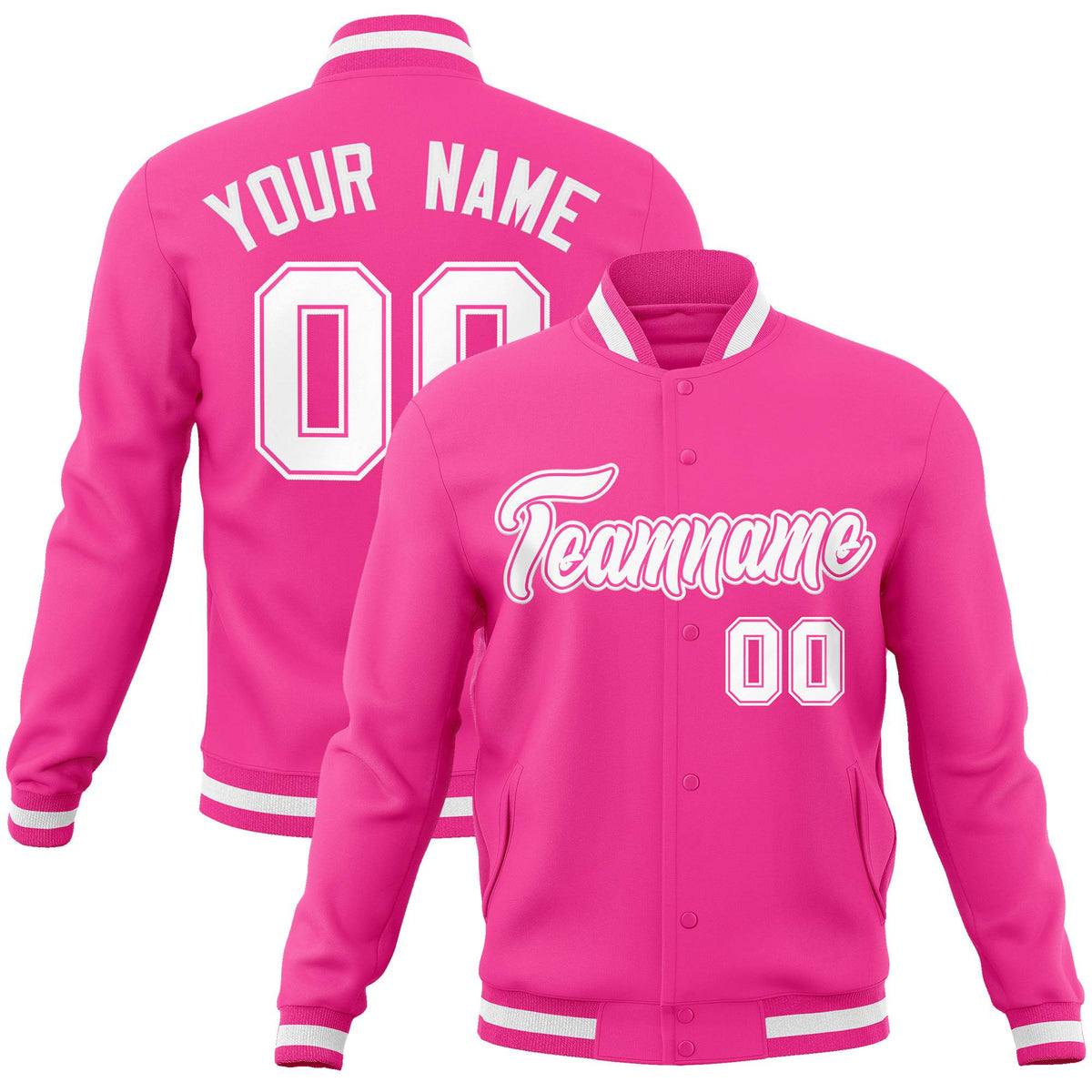 Custom Pink White-Pink Classic Style Varsity Full-Snap Letterman Jacket