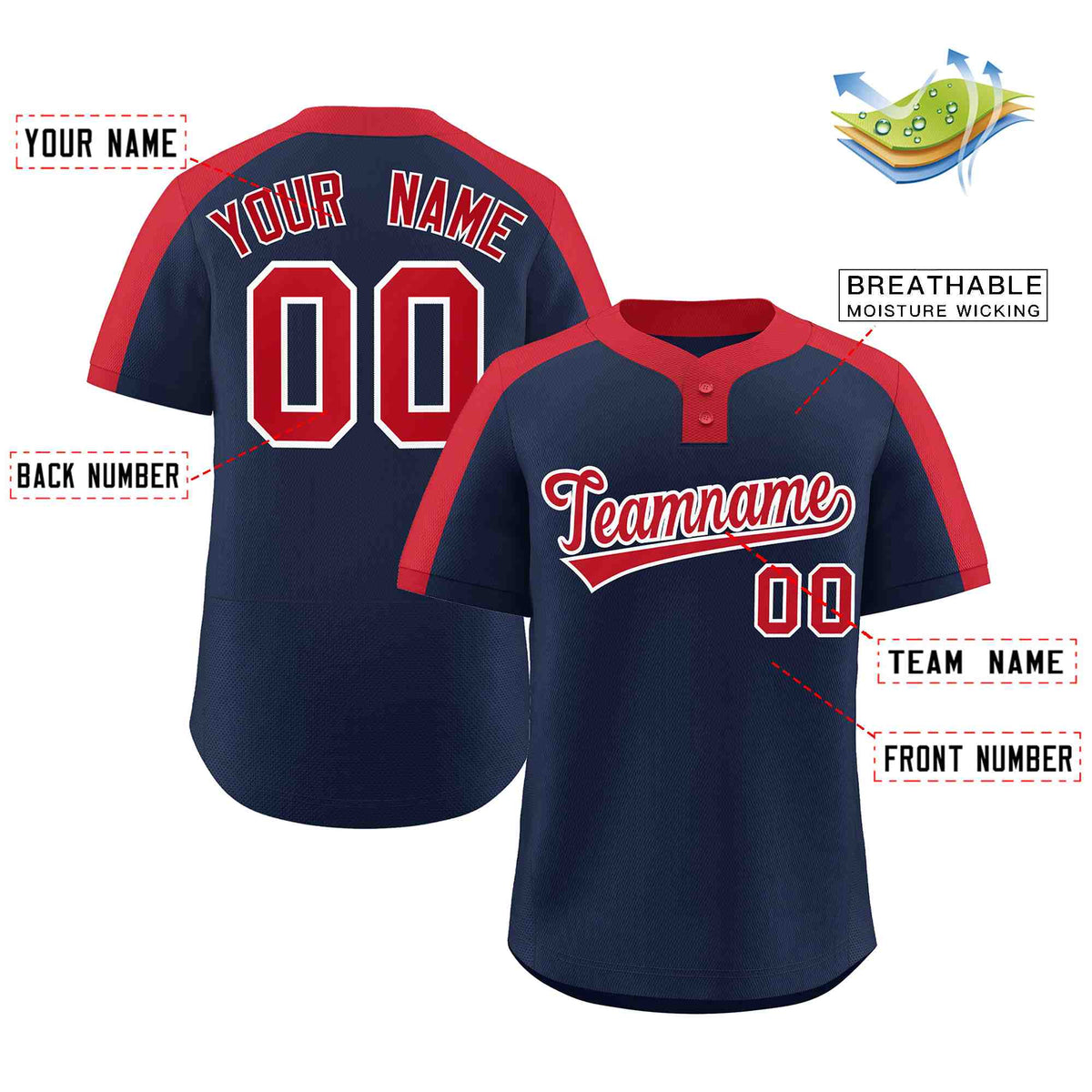 Custom Navy Red-White Classic Style Authentic Two-Button Baseball Jersey