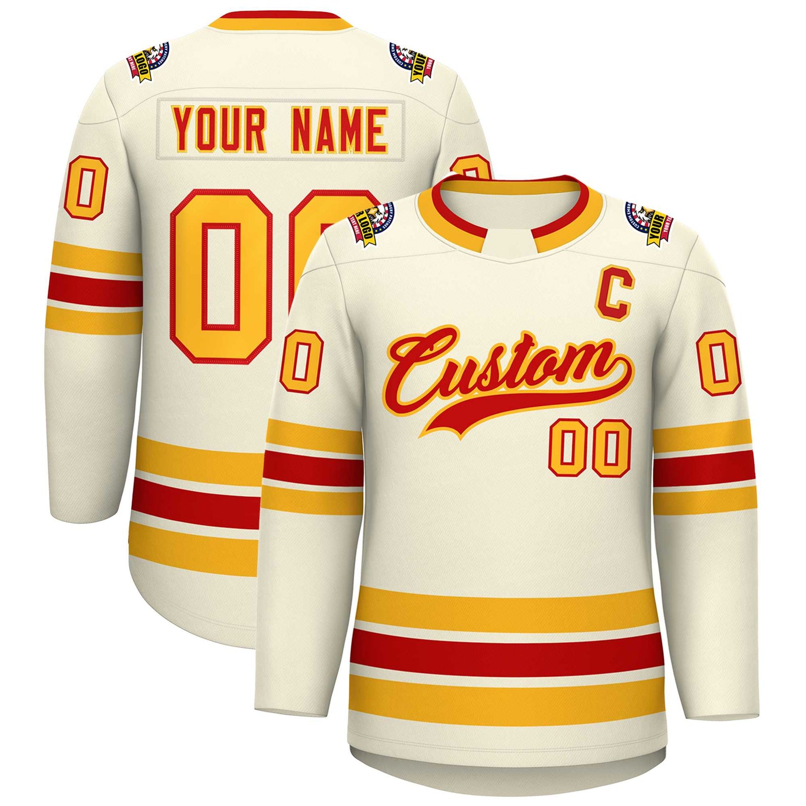 Custom Khaki Red-Gold Classic Style Hockey Jersey