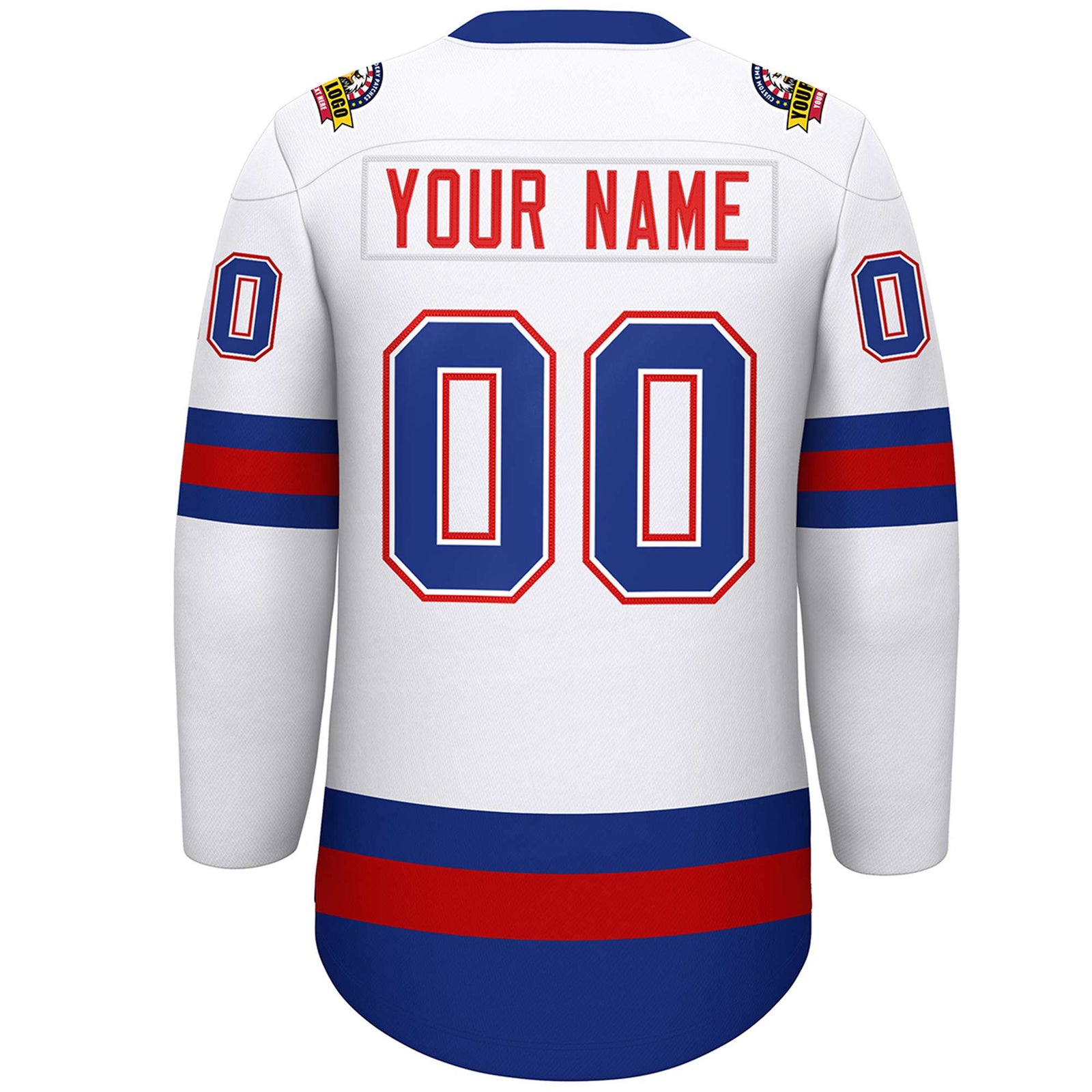 Custom White Red-Royal Lace-Up Neck Hockey Jersey