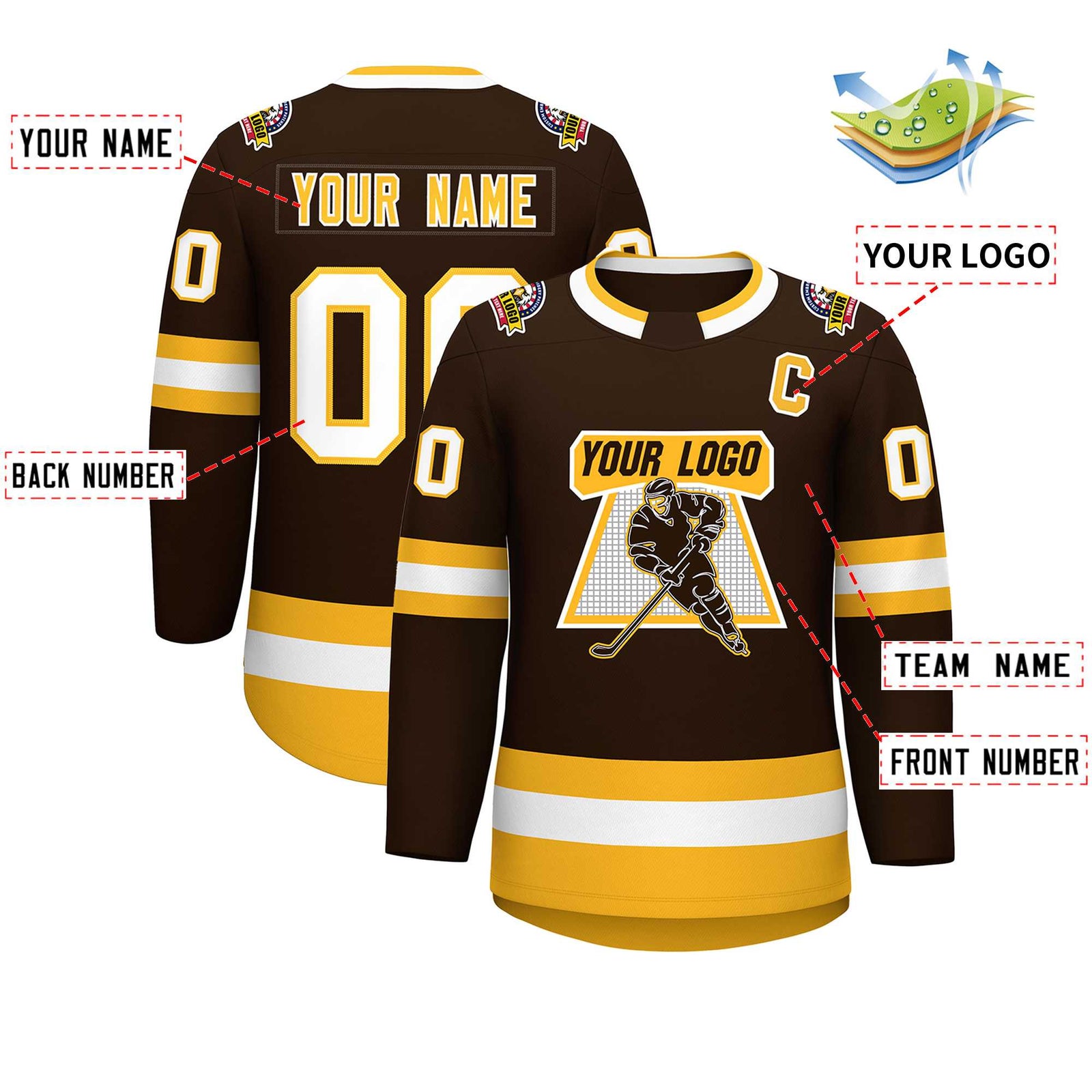 Custom Brown Gold-White Classic Style Hockey Jersey