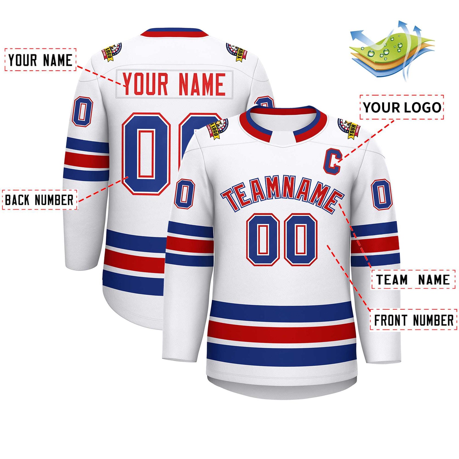 Custom White Red White-Royal Classic Style Hockey Jersey