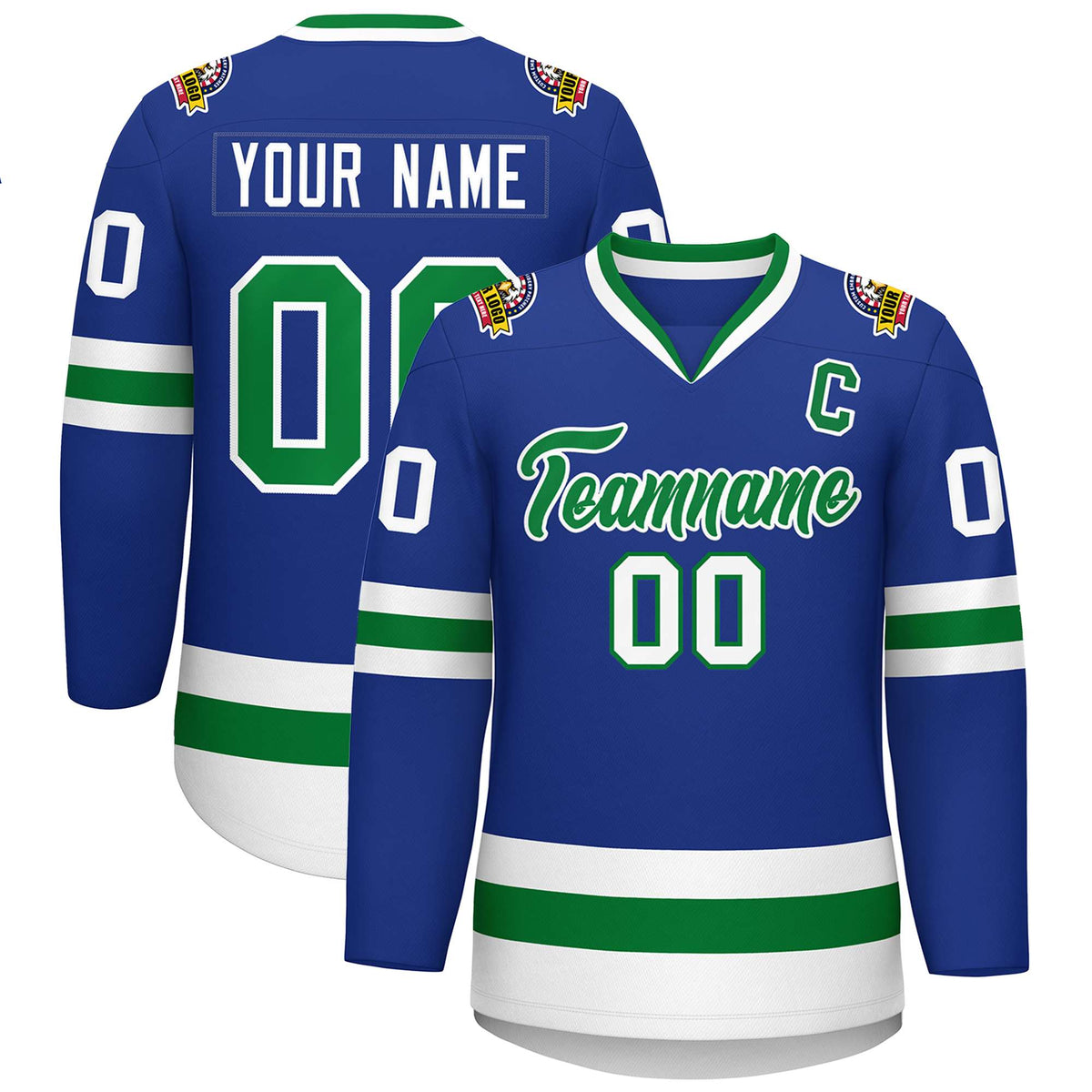 Custom Royal Kelly Green-White Classic Style Hockey Jersey