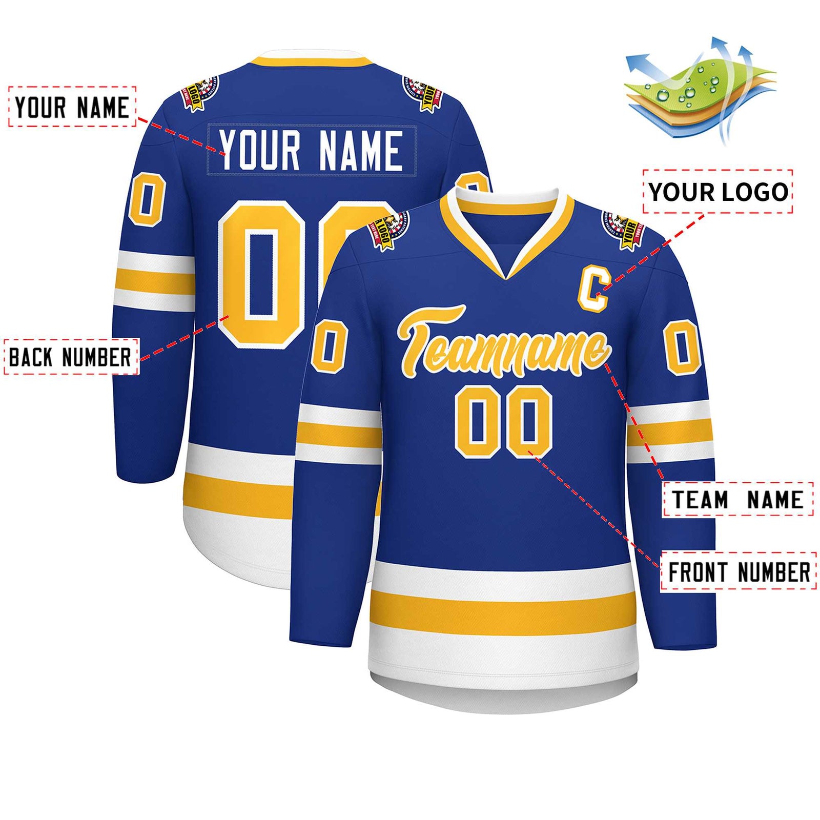 Custom Royal Gold-White Classic Style Hockey Jersey