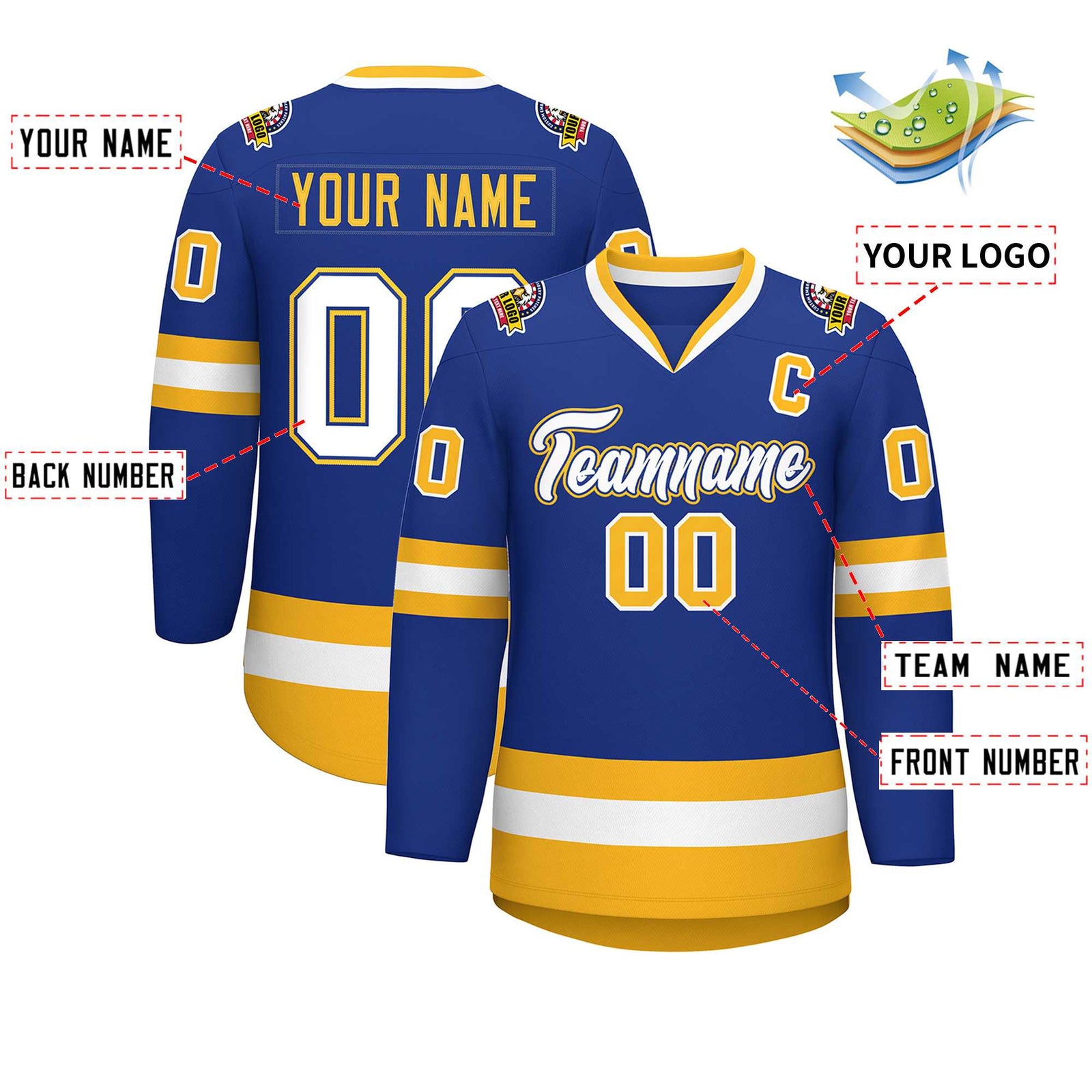 Custom Royal White Royal-Gold Classic Style Hockey Jersey