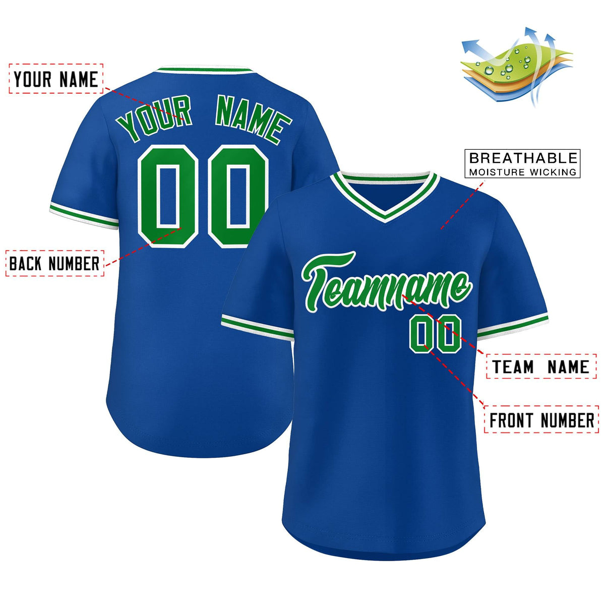 Custom Royal Green Classic Style Outdoor Authentic Pullover Baseball Jersey