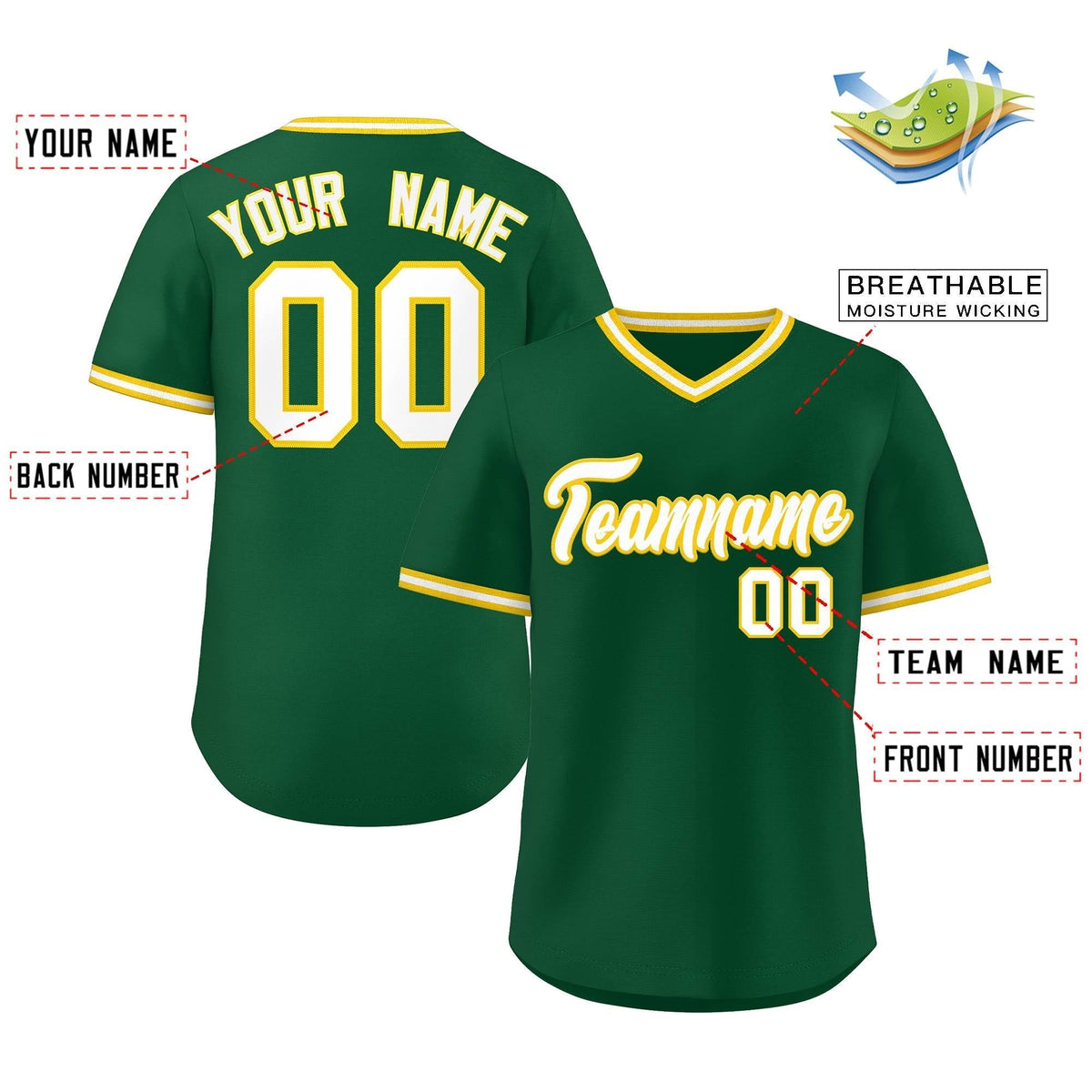 Custom Green White Classic Style Outdoor Authentic Pullover Baseball Jersey