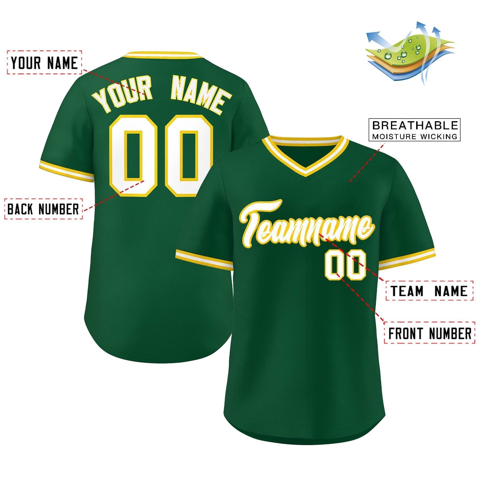 Custom Green White Classic Style Outdoor Authentic Pullover Baseball Jersey