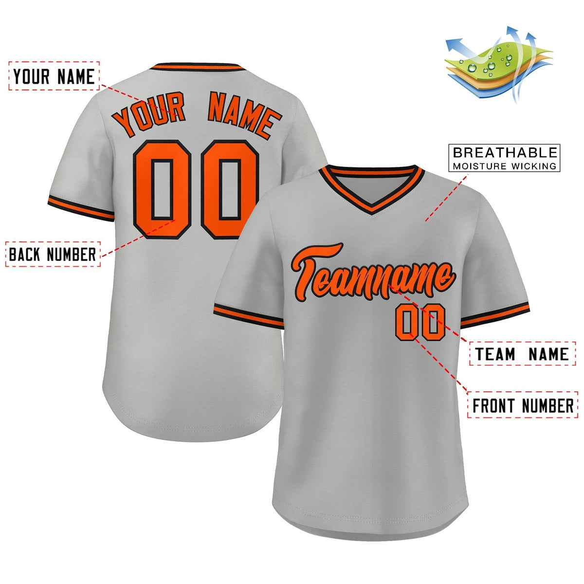 Custom Gray Orange Classic Style Outdoor Authentic Pullover Baseball Jersey