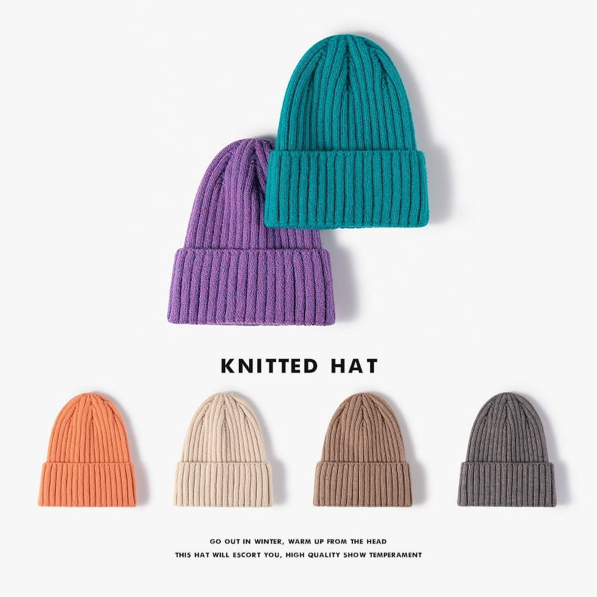 Custom Winter Unisex Solid Color Warm Soft Hiphop Knitted Hat Cuffed Skull Beanie Cap