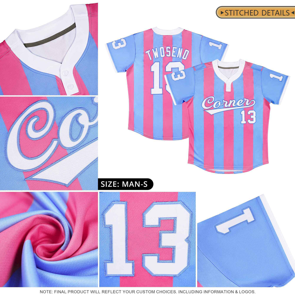 Custom White Light Pink Stripe Fashion Authentic Two-Button Baseball Jersey