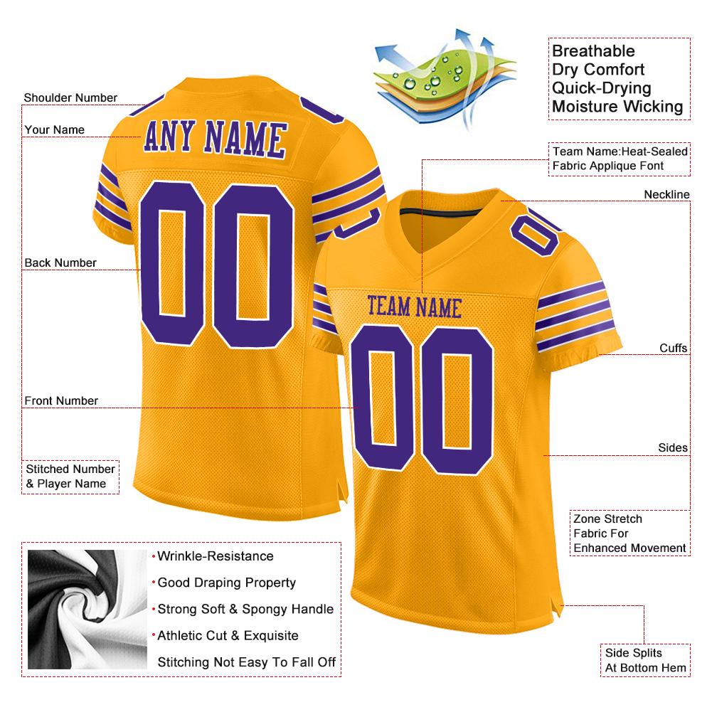 Custom Gold Purple-White Classic Style Mesh Authentic Football Jersey
