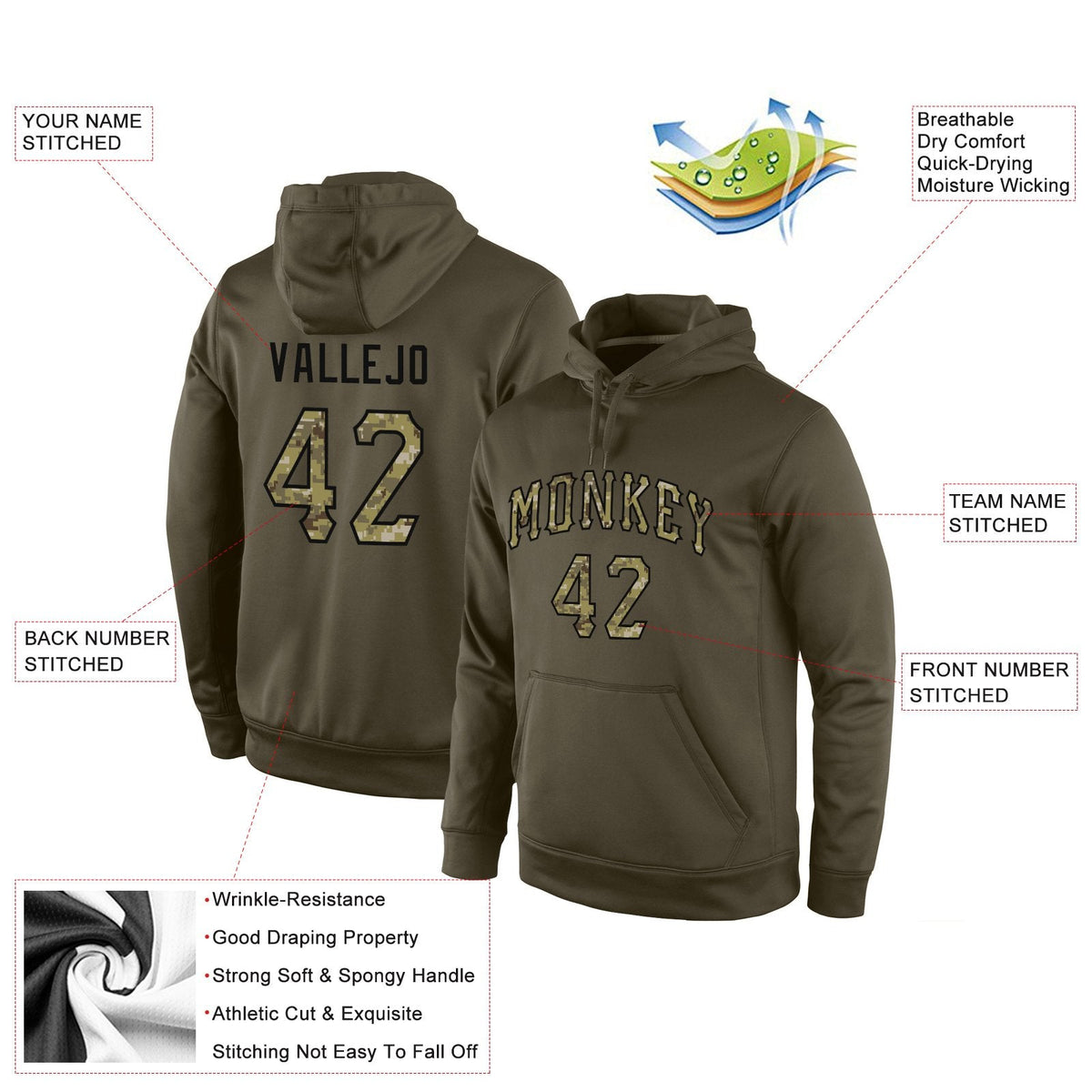 Custom Olive Camo-Black Classic Style Uniform Pullover Fashion Hoodie