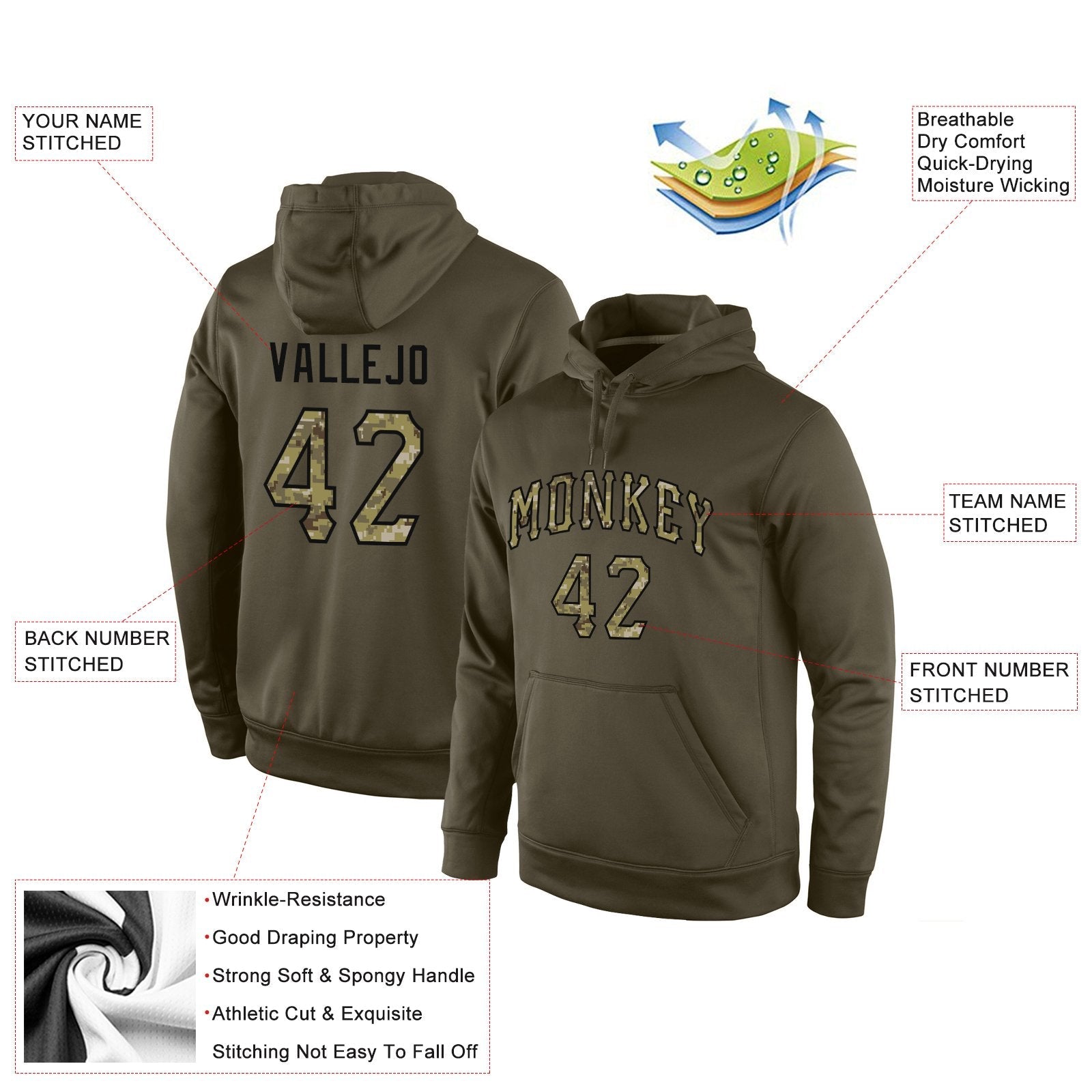 Custom Olive Camo-Black Classic Style Uniform Pullover Fashion Hoodie