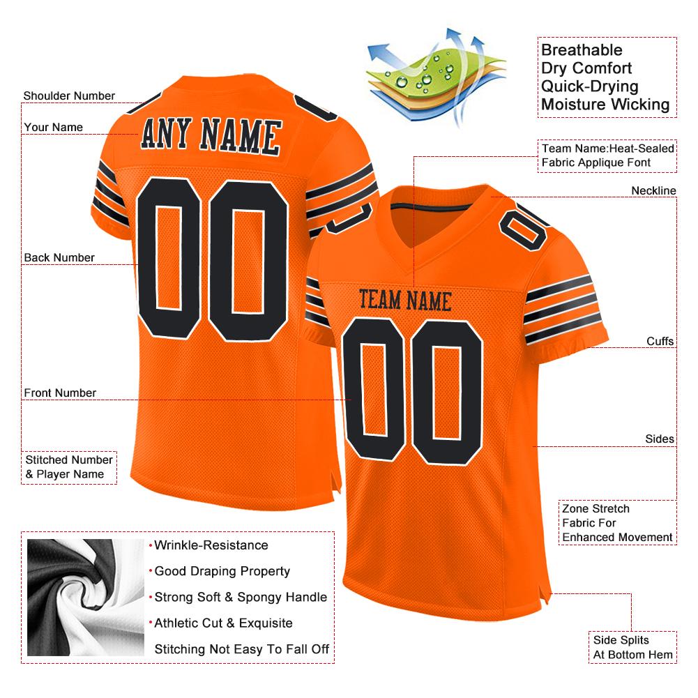 Custom Orange Black-White Classic Style Mesh Authentic Football Jersey