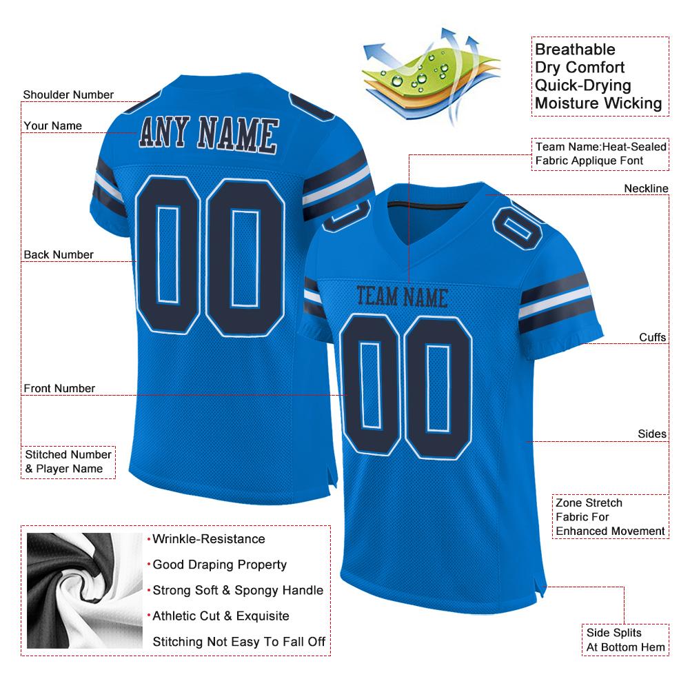 Custom Panther Blue Navy-White Classic Style Mesh Authentic Football Jersey