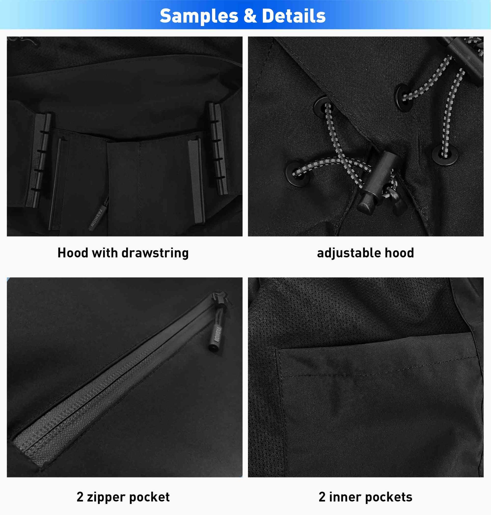 Custom Purple Gray-Black Color Block Personalized Outdoor Hooded Waterproof Jacket